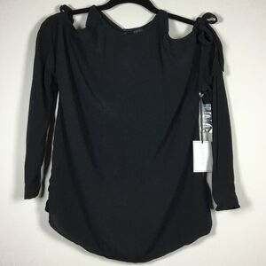 NWT 1State cold shoulder black top with ties long sleeve button back chic sizeXS